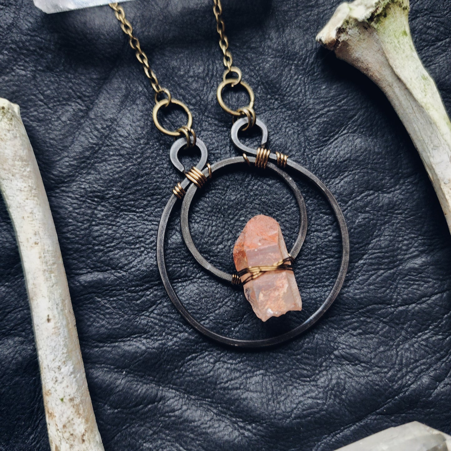 Red quartz moon necklace