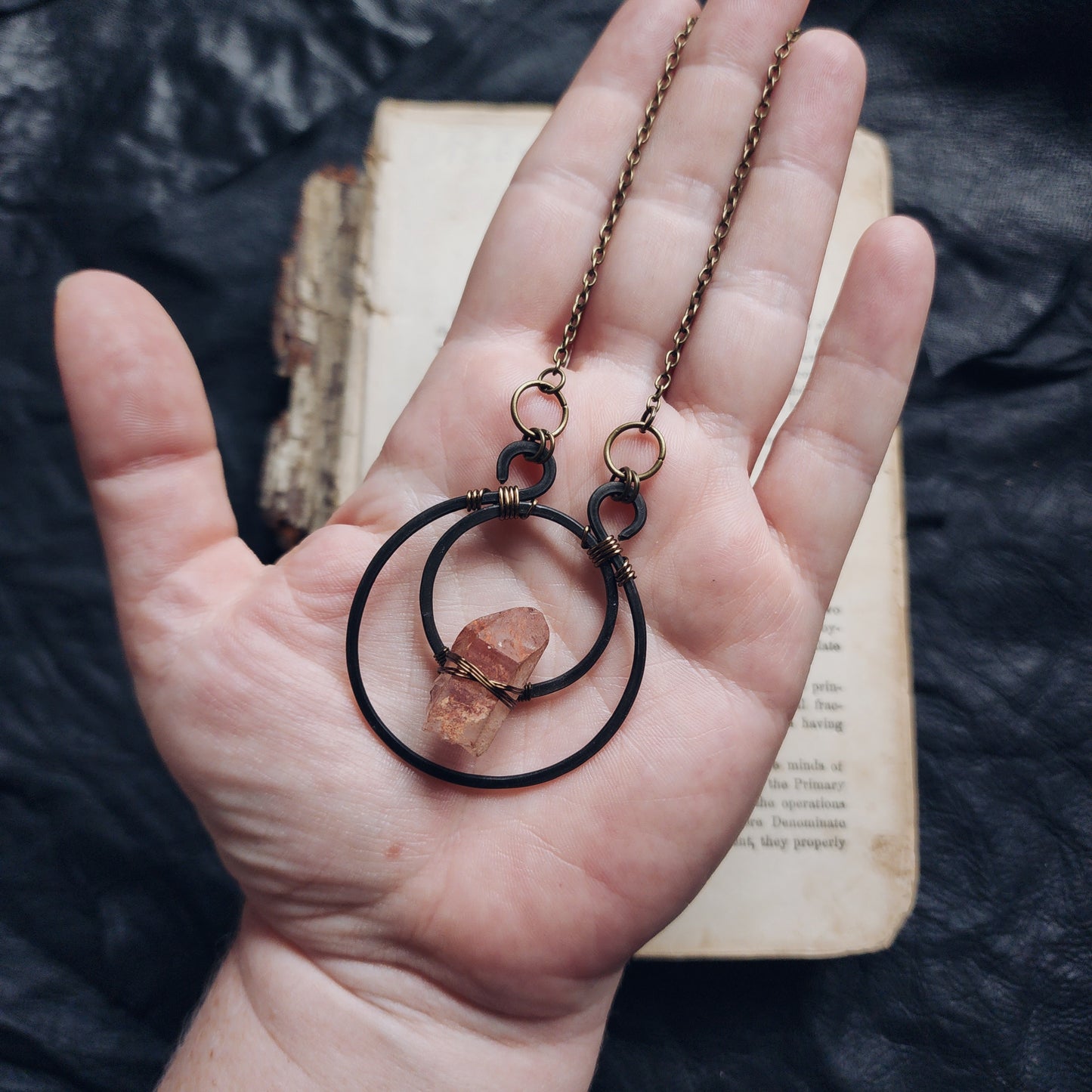 Red quartz moon necklace