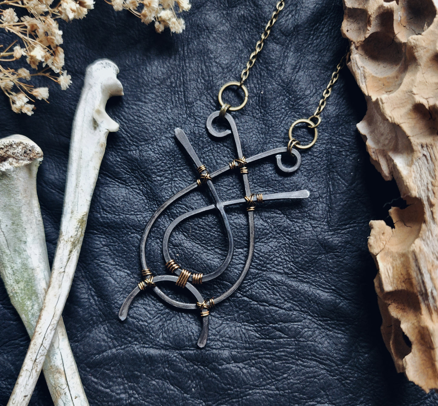 Hammered steel sigil necklace