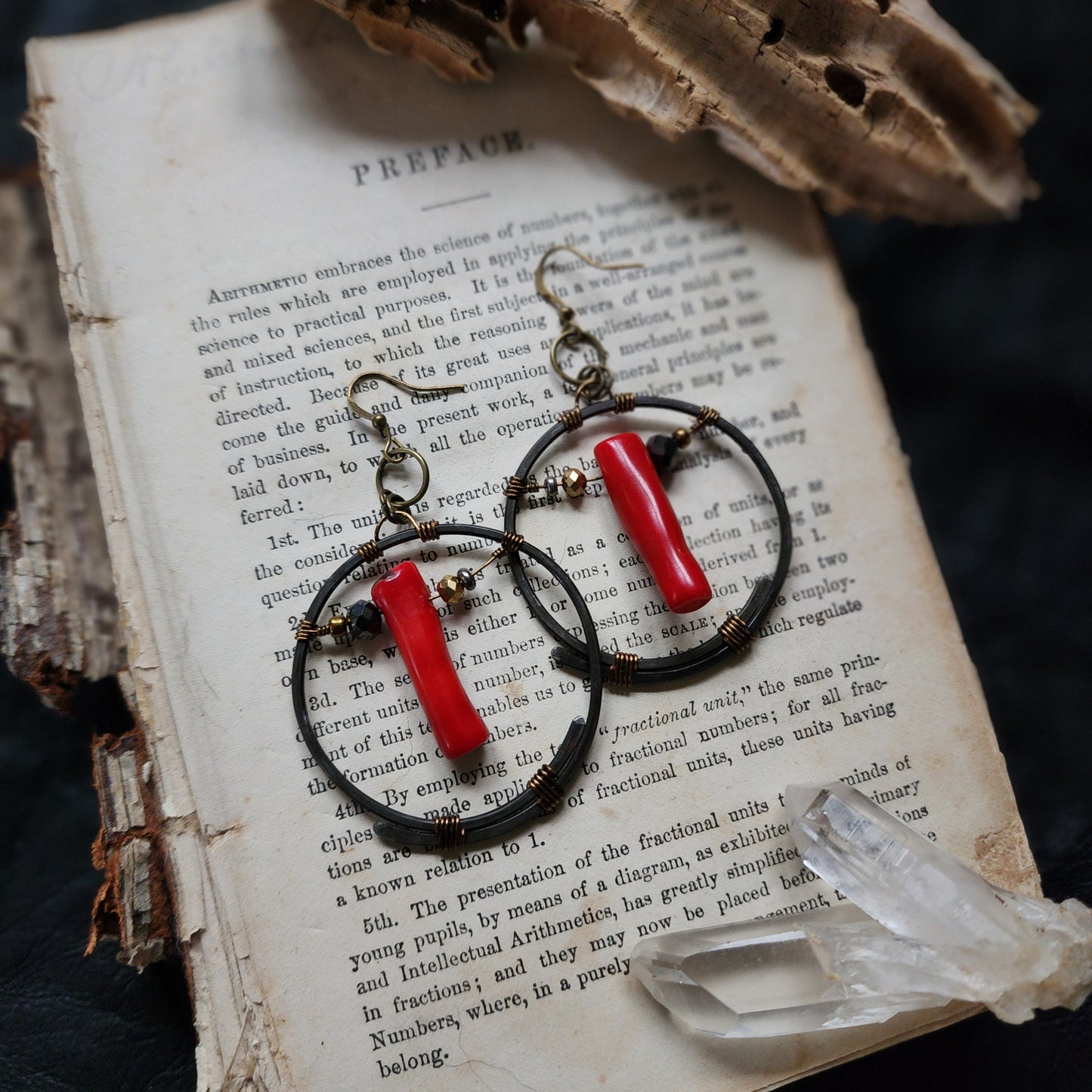 Red coral circle earrings