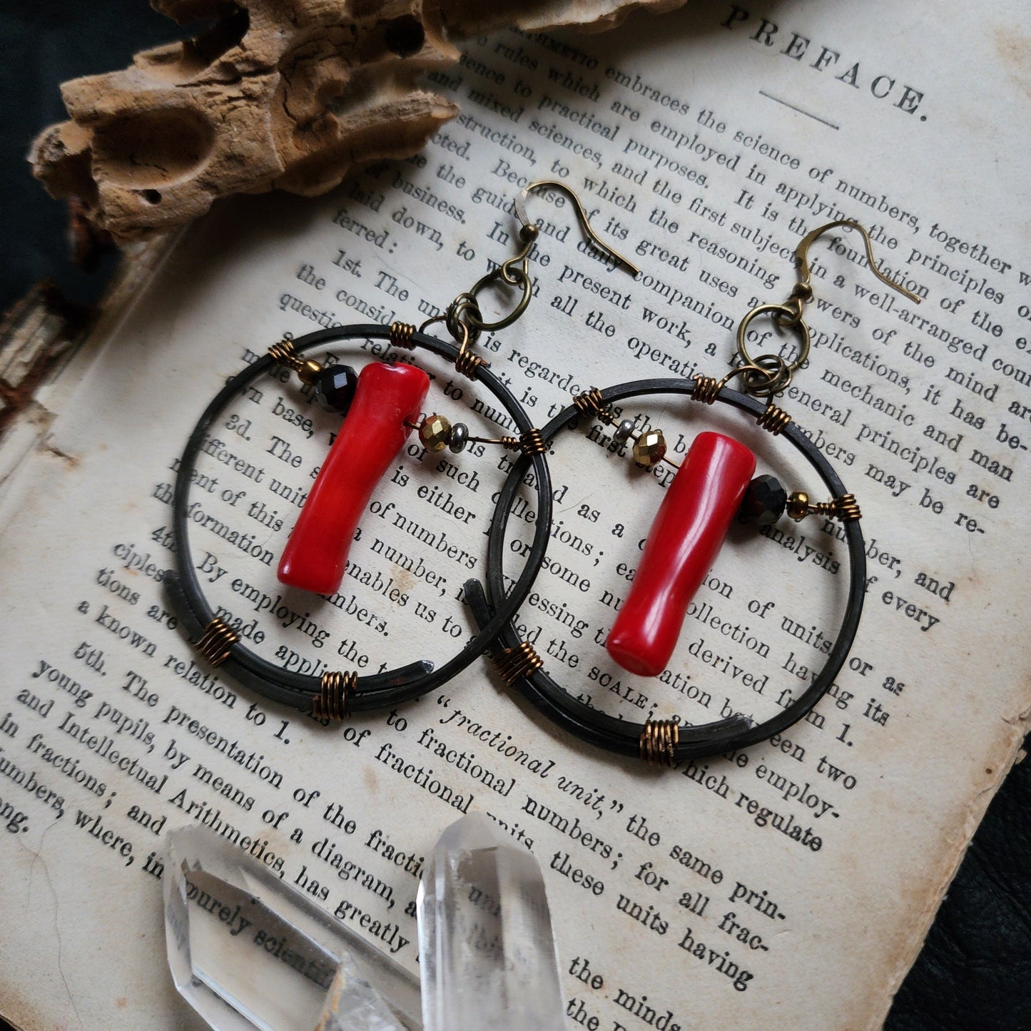 Red coral circle earrings